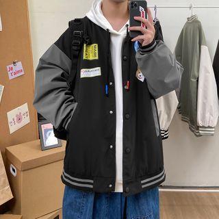 Lettering Dog Print Bomber Jacket