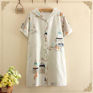 Printed Short Sleeve Hooded Dress