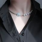 Ring Pendant Beaded Chain Choker Silver - One Size