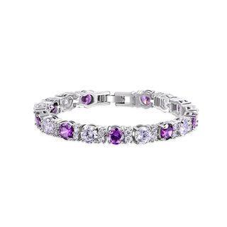 Fashion Temperament Geometric Round Purple Cubic Zirconia Bracelet 17cm Silver - One Size
