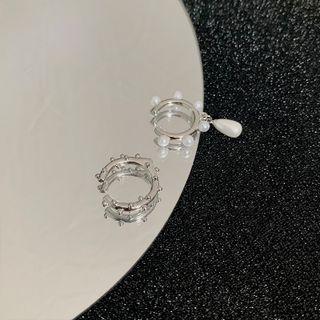 Faux Pearl Asymmetrical Cuff Earring 1 Pair - Silver - One Size