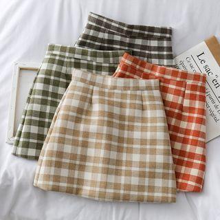 Checker Woolen A-line Skirt