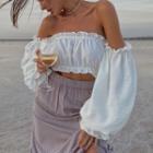 Puff Sleeve Off Shoulder Ruffle-trim Cropped Top