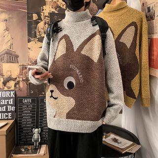Long-sleeve Turtleneck Animal Embroidered Sweater