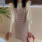 Mesh Ruffle Gingham Overall Dress