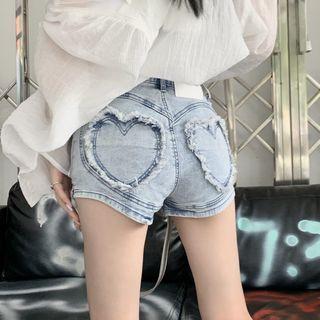 High-waist Heart-pocket Denim Hot Pants