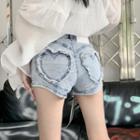 High-waist Heart-pocket Denim Hot Pants
