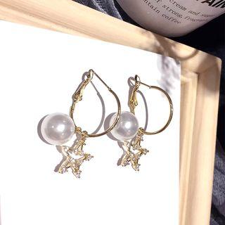Faux-pearl Hoop Earring Gold - 1 Pair - One Size