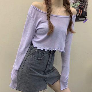 Plain Long-sleeve T-shirt / Flower Print Tank Top