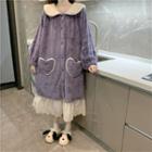 Eyelet Panel Collared Fleece Sleep Dress Purple & White - One Size