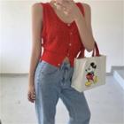 Button Cropped Knit Tank Top Red - One Size