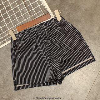 Striped Elastic-waist Shorts