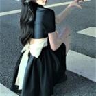 Short-sleeve Bow Back Mini A-line Shirt Dress