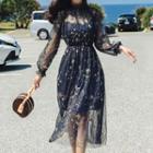 Set: Long-sleeve Embroidered Midi Dress + Slipdress