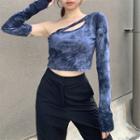 Tie-dye One-shoulder Long-sleeve Slim-fit Crop Top