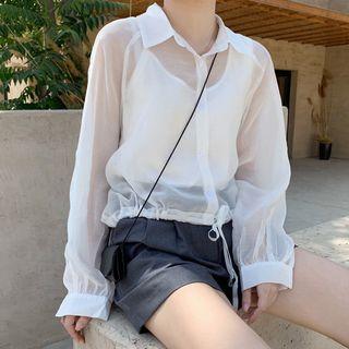 Drawstring Shirt / Plain Tank Top / High Waist Shorts