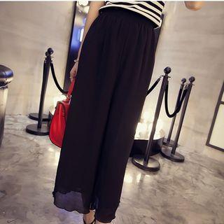 Plain Wide Leg Chiffon Pants