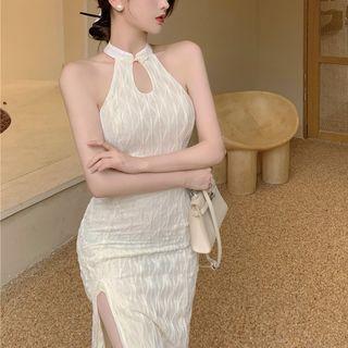 Halter Side-slit Sheath Dress