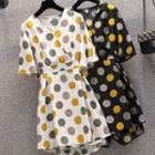 Set: Short-sleeve Dotted Mini A-line Dress + Shorts