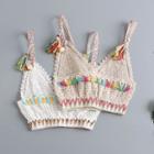 Spaghetti Strap Fringed Crocheted Knit Top
