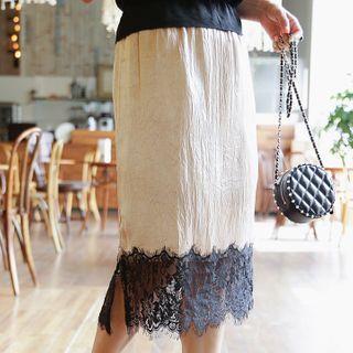 Lace-hem Satin Skirt
