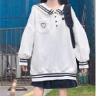 Sailor Collar Heart Embroidered Pullover