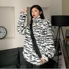 Zebra Print Zip Fleece Jacket