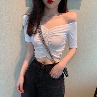 V-neck Ruched Short-sleeve Cropped Top