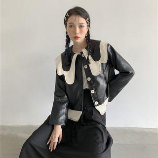 Faux Leather Contrast Trim Jacket