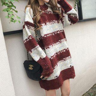 Mini Ripped Striped Sweater Dress