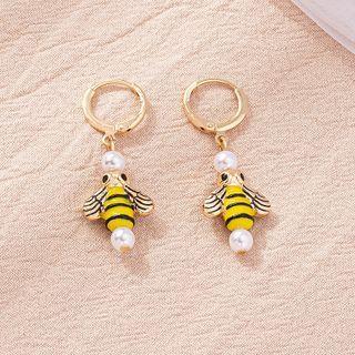 Bee Faux Pearl Alloy Dangle Earring E2351 - 1 Pair - Gold & Yellow - One Size