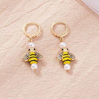 Bee Faux Pearl Alloy Dangle Earring E2351 - 1 Pair - Gold & Yellow - One Size