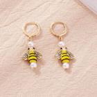 Bee Faux Pearl Alloy Dangle Earring E2351 - 1 Pair - Gold & Yellow - One Size