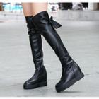 Bow Accent Hidden Wedge Over-the-knee Boots