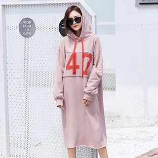 Number Print Midi Hoodie Dress