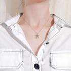 925 Sterling Silver Double Cross Rhinestone Necklace As Shown In Figure - One Size