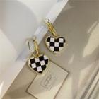Heart Checker Alloy Dangle Earring 1 Pair - Black & White & Gold - One Size