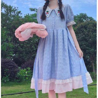 Short-sleeve Embroidered Collar Midi A-line Dress