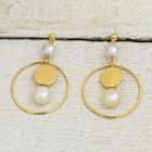 Faux Pearl Alloy Hoop Earring Gold & White - One Size