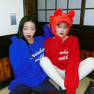 Strawberry Milk Lettering V-neck Oversized Sweatshirt