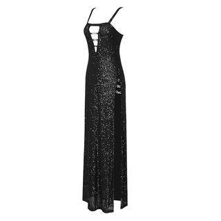 Spaghetti Strap Sequin Slit Maxi Cocktail Dress