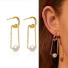 Faux Pearl Alloy Dangle Earring 01 - 1 Pair - Gold - One Size