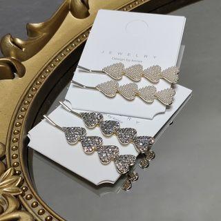Set Of 2: Rhinestone Heart Hair Pin