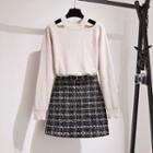 Cutout Sweater / A-line Tweed Skirt / Set