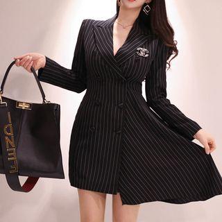 Long-sleeve Striped Mini A-line Dress