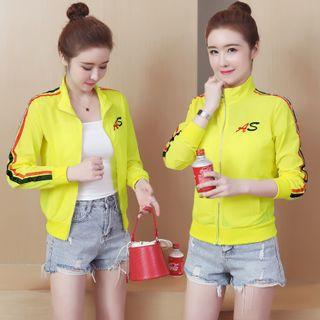 Letter Embroidered Striped-side Zip Jacket