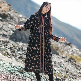 Floral Padded Long Coat Black - One Size
