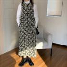 Long-sleeve Mock-neck Blouse / Sleeveless Flower Print Dress
