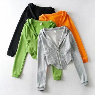 Long-sleeve Plain Hook-closure Hoodie