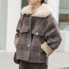 Faux Fur Collar Houndstooth Jacket